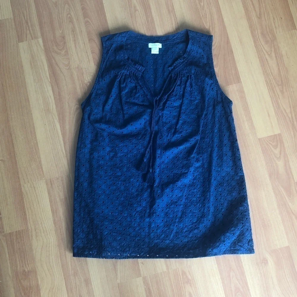 J. Crew Circles Eyelet Top on Navy Blue Top